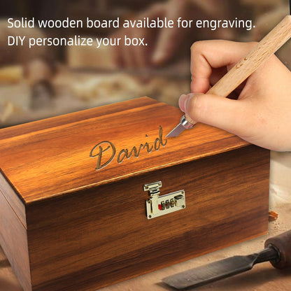 MFLUEEWR Large Wooden Box with Hinged Lid with Combination Lock,Wood Storage Box Decorative Lockable Chest for Keepsakes, Valuables, Accessories, Treasured Items(Code No Grid)