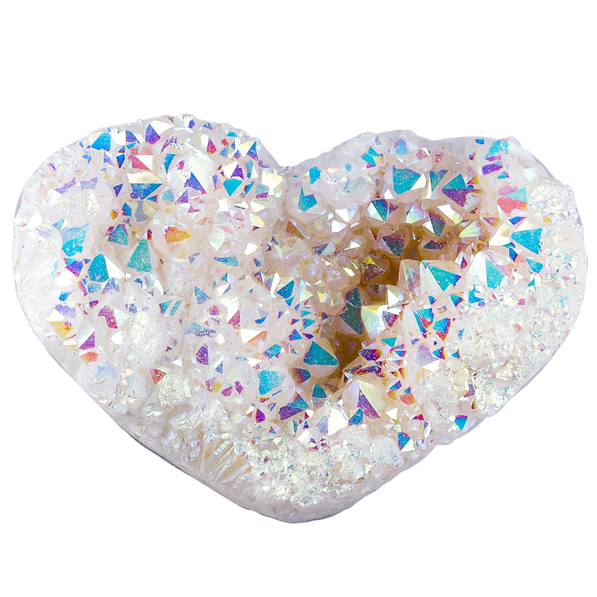 Rockcloud Titanium Coated AB Crystal Cluster Druzy Geode Heart Shape Gemstone Figurine for Meditation Reiki Healing Home Decoration, White
