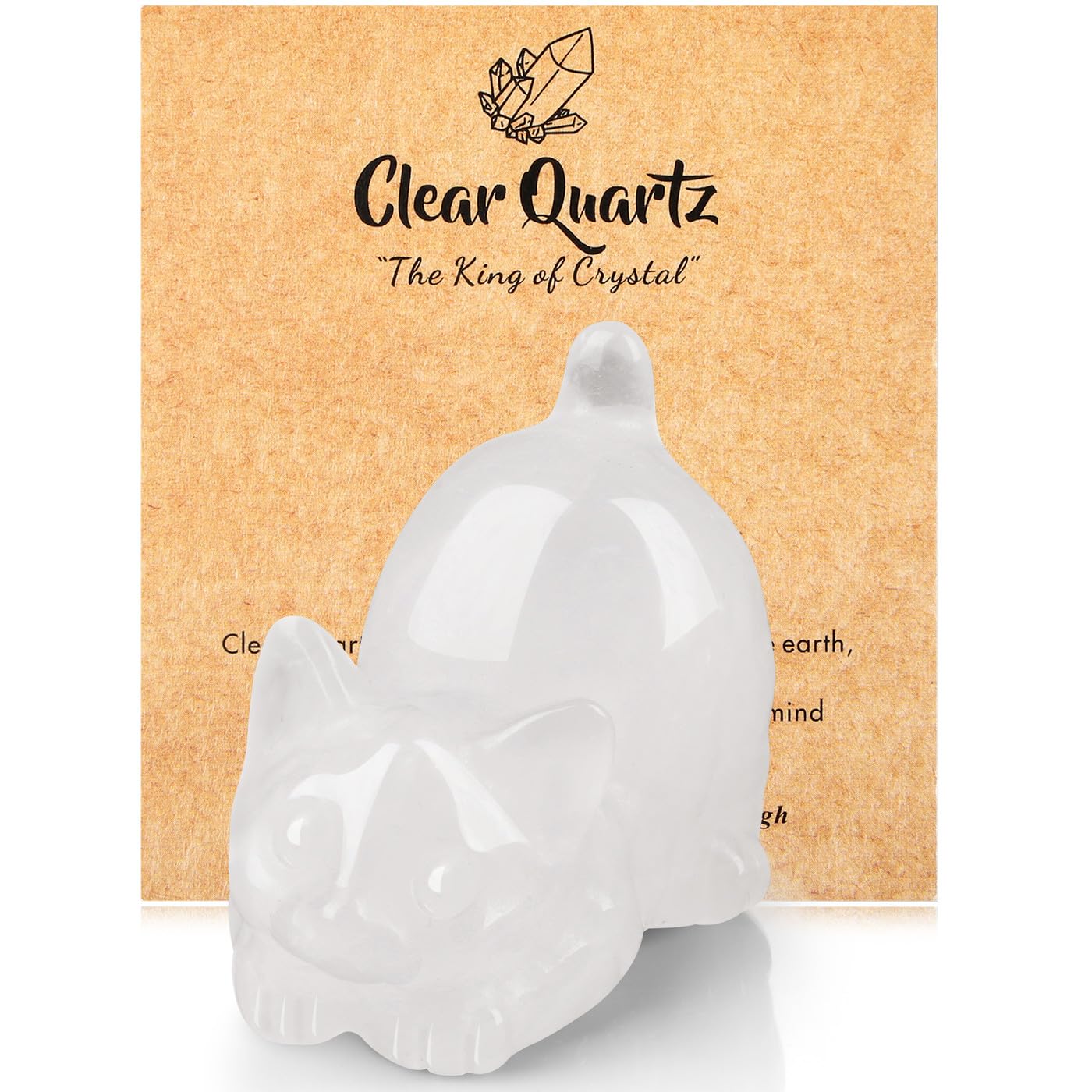 ZHIYUXI 2" Clear Quartz Cat Figurine Decor Cat Stone Sculpture Crystal Cute Cat Ornament Gifts for Cat Lovers Women Home Room Office Decoration