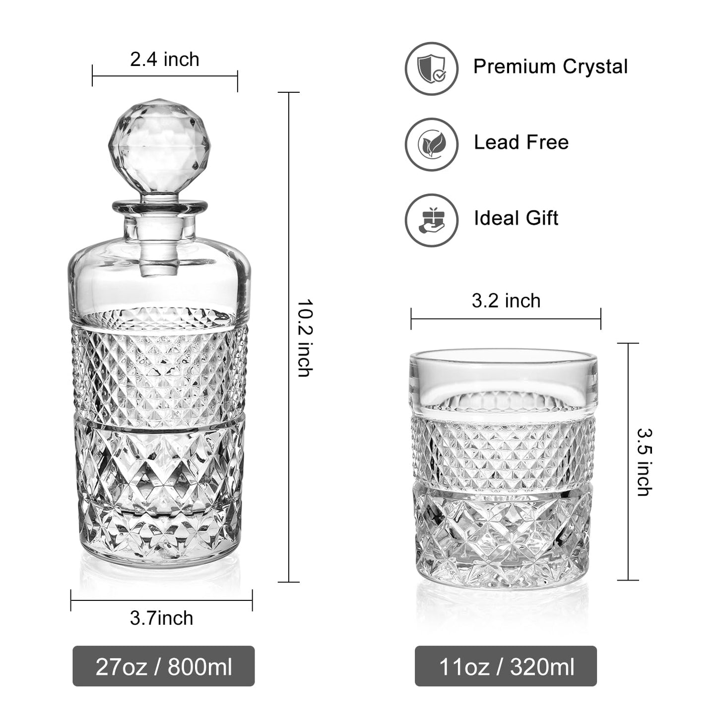Cambareign 27oz Whiskey Decanter Set in Gift Box, Crystal Whiskey Decanter Sets for Men, Liquor Decanters with 4 Glasses, Gifts for Men Dad
