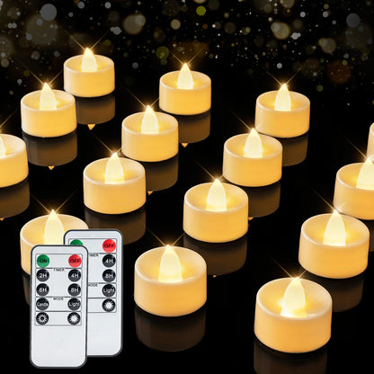 BEICHI Remote Candles, 24 Pack Timer Candle, Flameless Tea Lights Candle Battery Operated, Flickering LED Tea Lights, Timer Battery Votive Candles- Warm White- Ivory Base