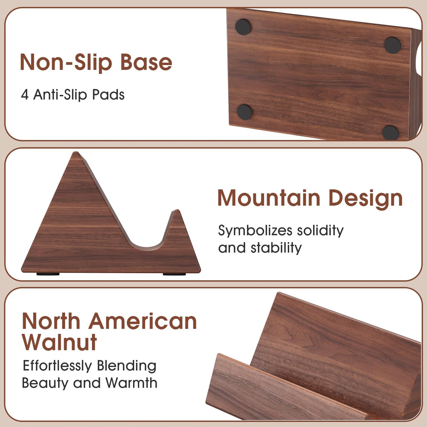 MaxGear Walnut Wood Business Card Holder, Wooden Desk Organizer for Storing & Displaying Business Cards, Elegant Mountain Design with Non-Slip Base for Office