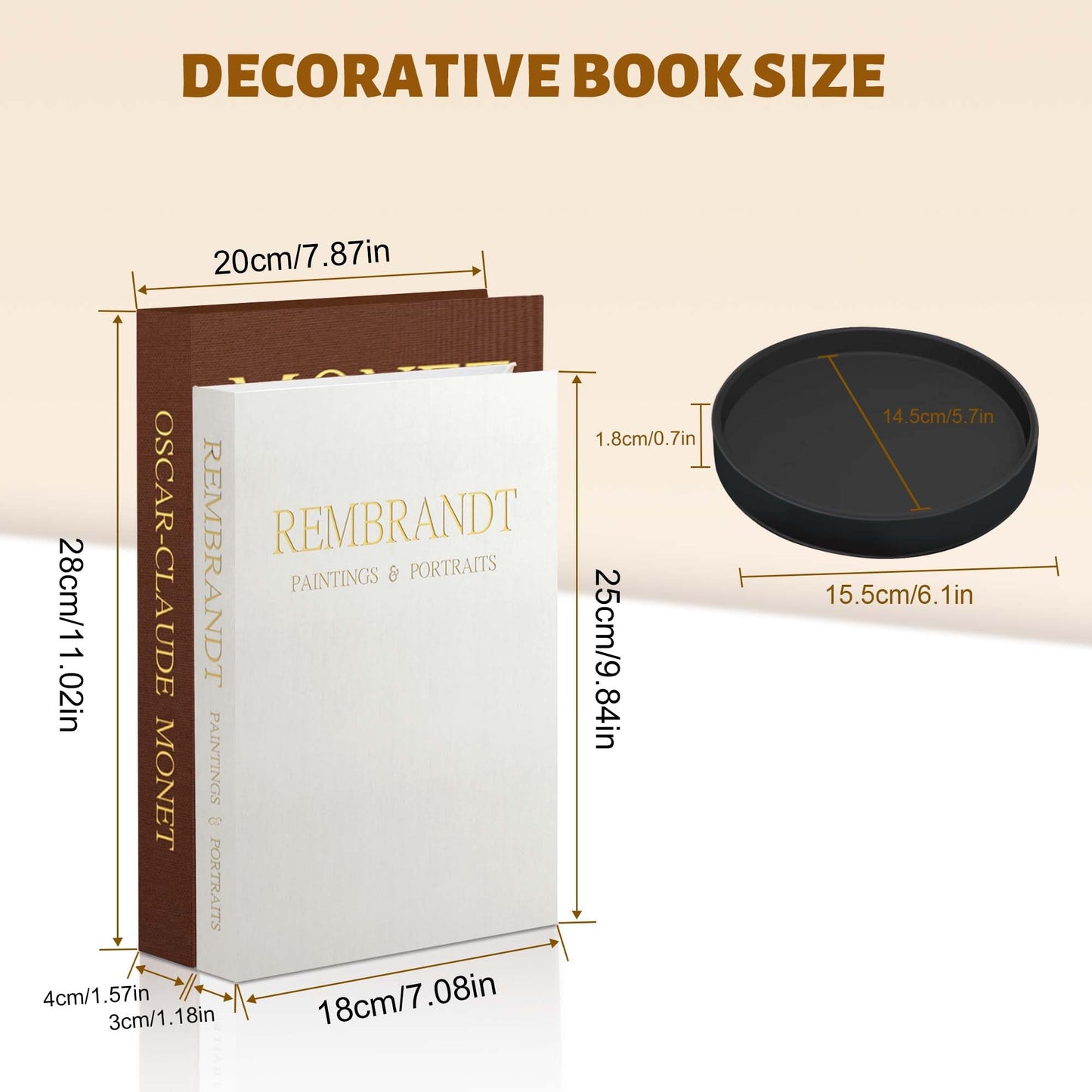 Novalunae Decorative Books for Home Decor, Set of 2 Linen Faux Book Box with Black Tray for Coffee Table & Bookshelf, Aesthetic Fake Books for Shelf & Entryway, Beautiful Modern Home Decoration Book