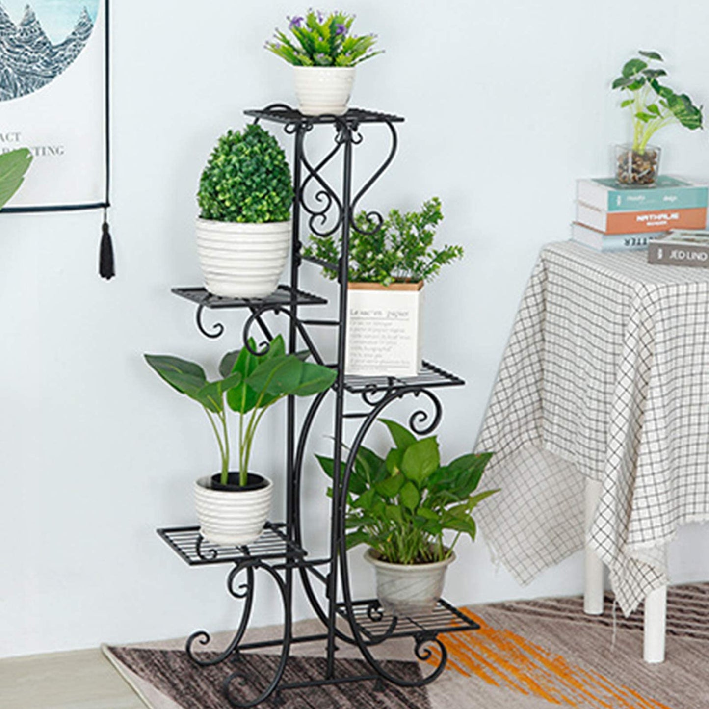 EEYBLAEEY 5 Tier Metal Plant Stand Indoor Outdoor, Upgraded Tall Iron Spiral Corner Plant Shelf- Tiered Storage Flower Pot Holder Display Organizer for Balconies, Living Rooms, Courtyards, Gardens