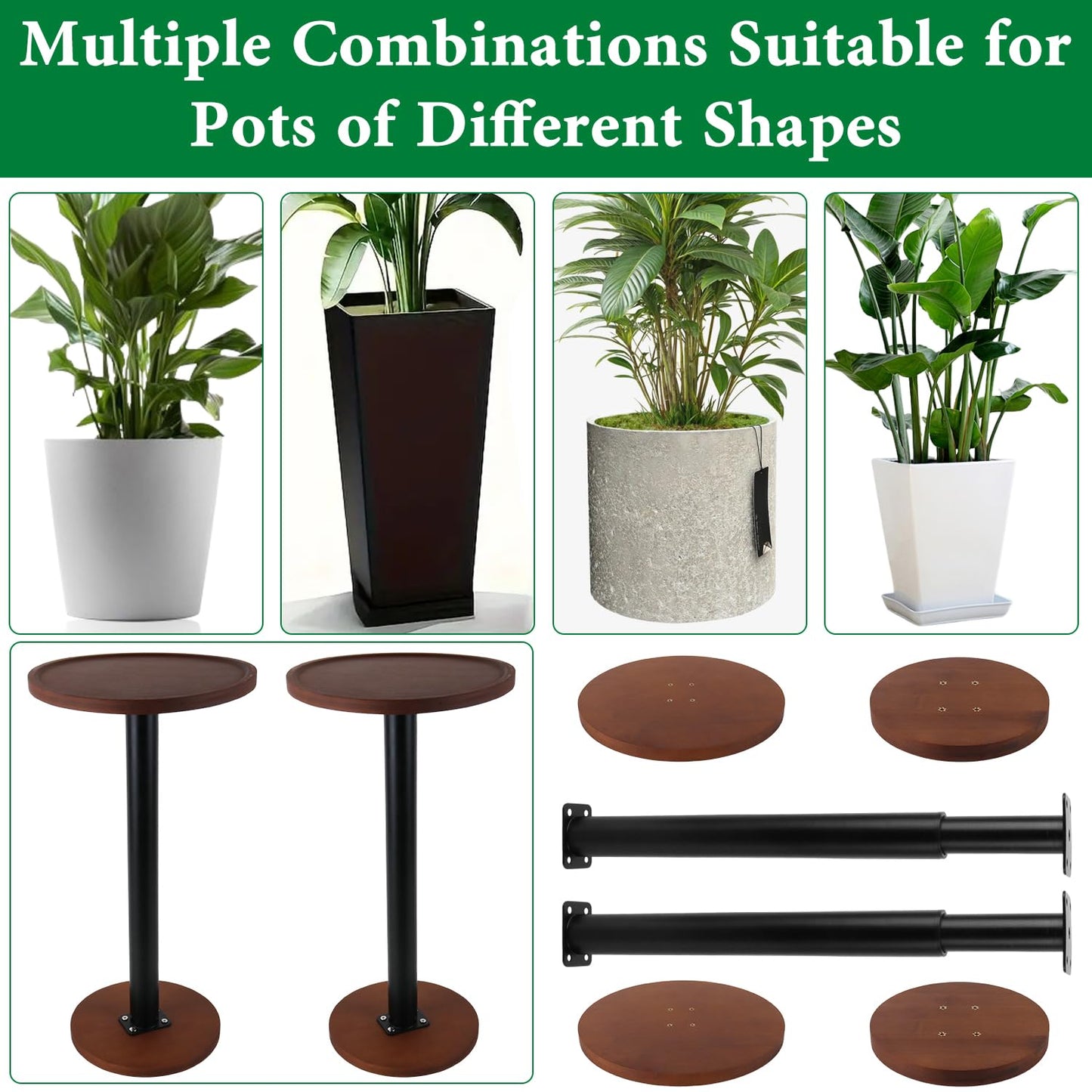 LUTTY 2Set Wooden Adjustable Plant Risers for Inside Pot,7.9-13.8 inches Tall Tapered Plant Riser Fill Bottom of Tall Flower Pots and Large Plants Containers, Rise Filler Riser of Flower Pots