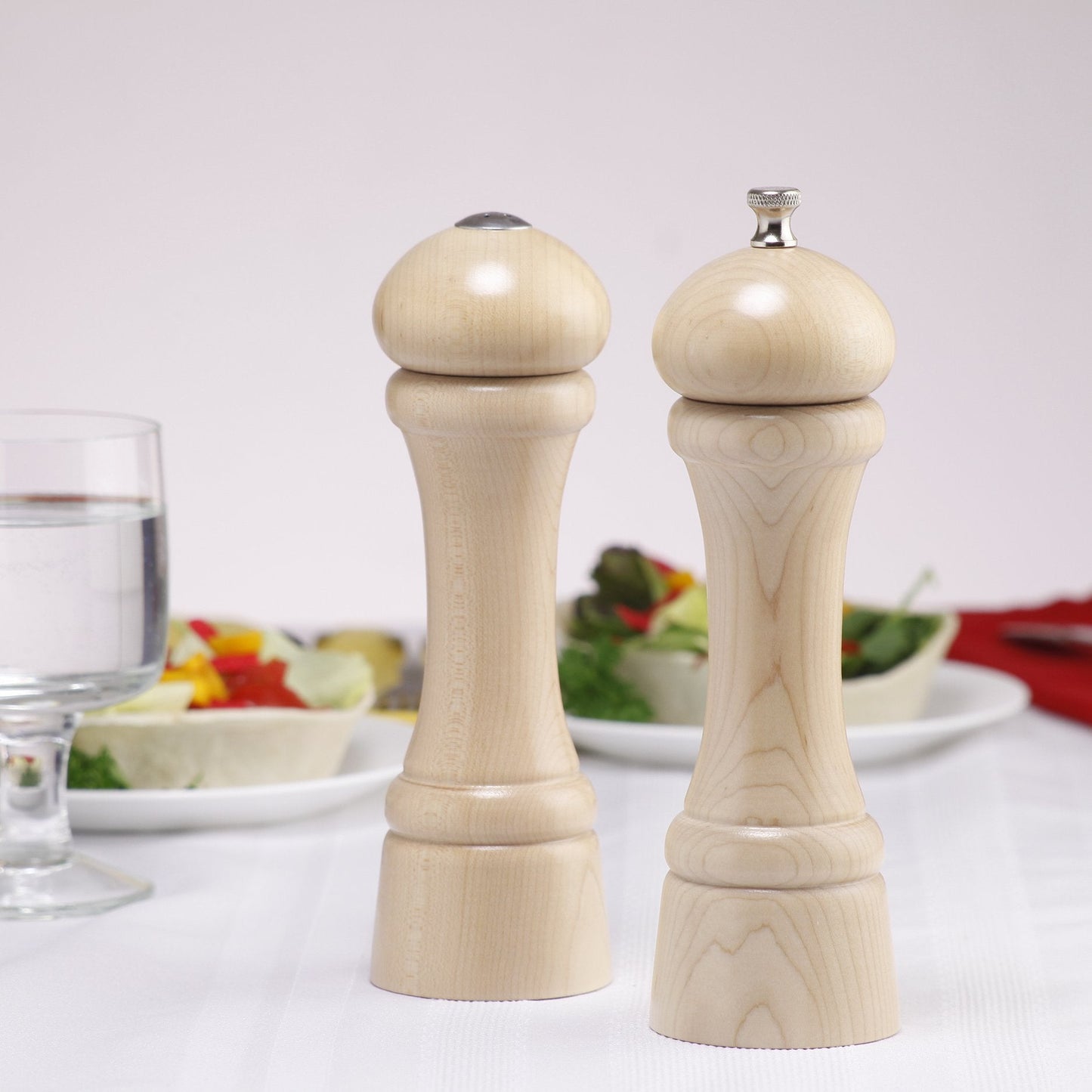 Chef Specialties 8 Inch Windsor Pepper Mill and Salt Shaker Set - Natural - Made in USA