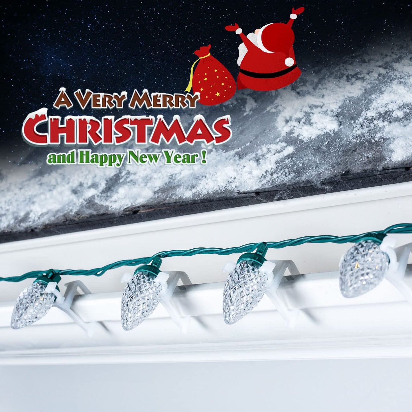 C9 Led Christmas String Lights 68Ft 100 LED with All in One Clips Outdoor Waterproof Strawberry Roof Lights, Commercial Grade Extendable for Indoor Outside Roofline Home Xmas Decoration, Warm White