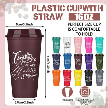 Pickmesh 15 Pcs Employee Appreciation Gifts Bulk 16 oz Administrative Professional Appreciation Plastic Tumbler Inspirational Team Gifts Reusable Coffee Cups for Coworker Teacher (Colorful)