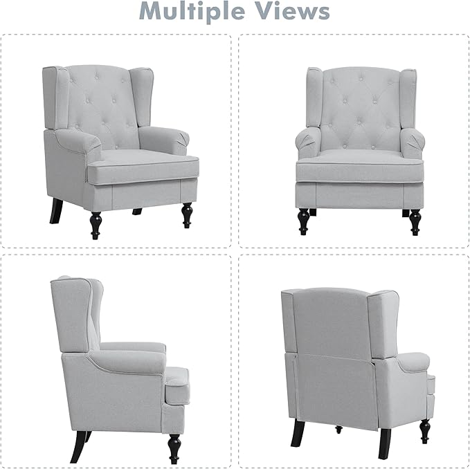 Accent Chair for Living Room, Mid Century Modern Upholstered Armchair, Wingback