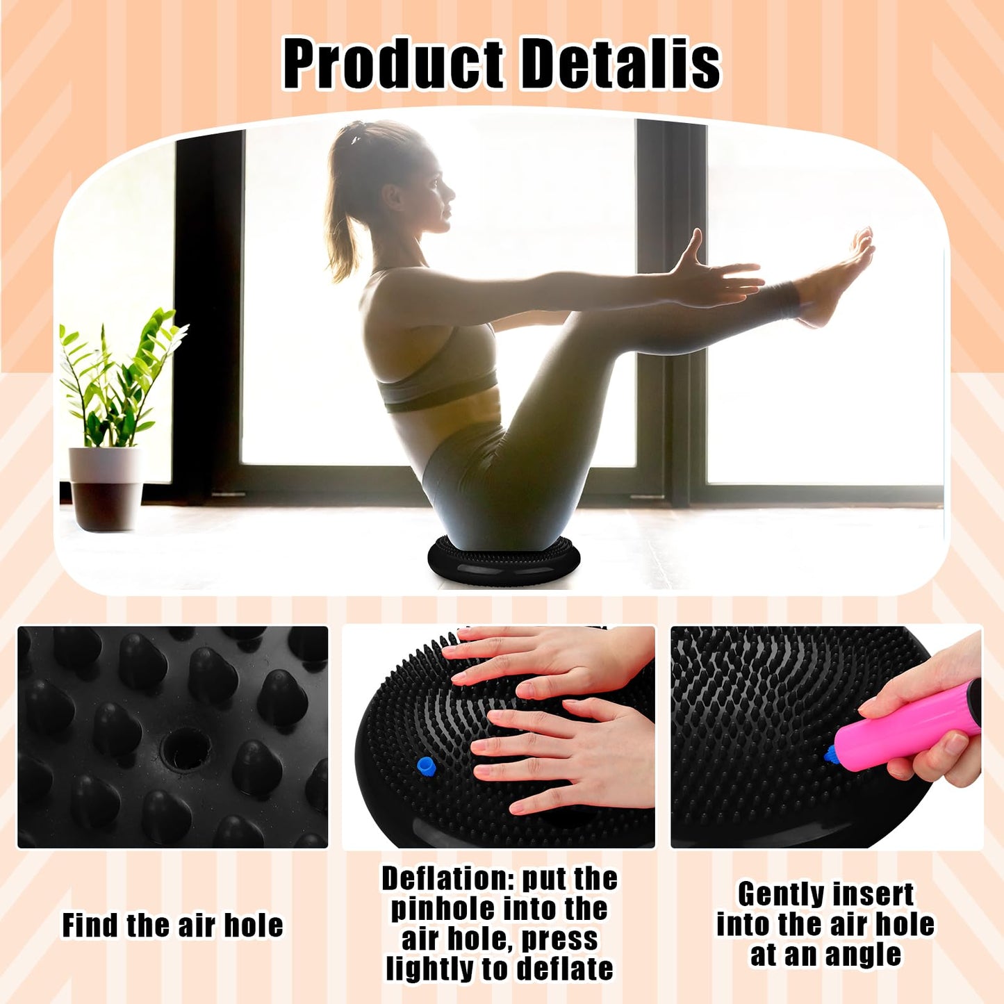 Silipull Wobble Cushion with Inflation Pump Balance Disc Stability Disc Wiggle Seat Therapy Exercise Office Chair or Sensory (Black)