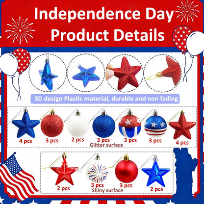 Patriotic Ornaments Hanging Balls - 32 Pcs 4th of July Independence Day Tree Ornaments Memorial Day Red White Blue Stars Balls for Veterans Day Holiday Party Home Christmas Tree Decor