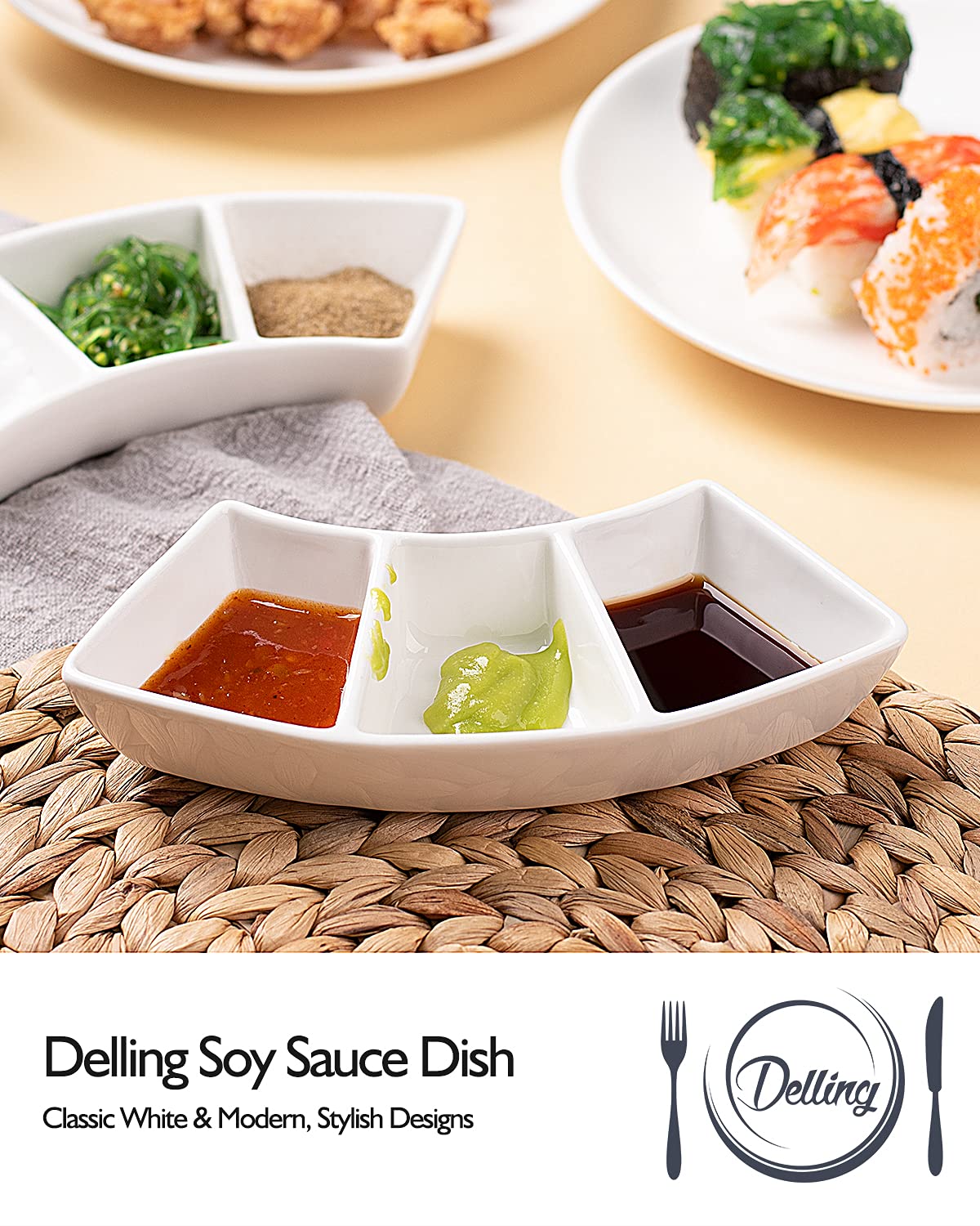 DELLING Ceramic Dipping Sauce Bowls Set - 3 Oz Dipping Dishes- Small Bowls for Sushi, BBQ or Fondue - Great for Different Sauce and Dip, Set of 5
