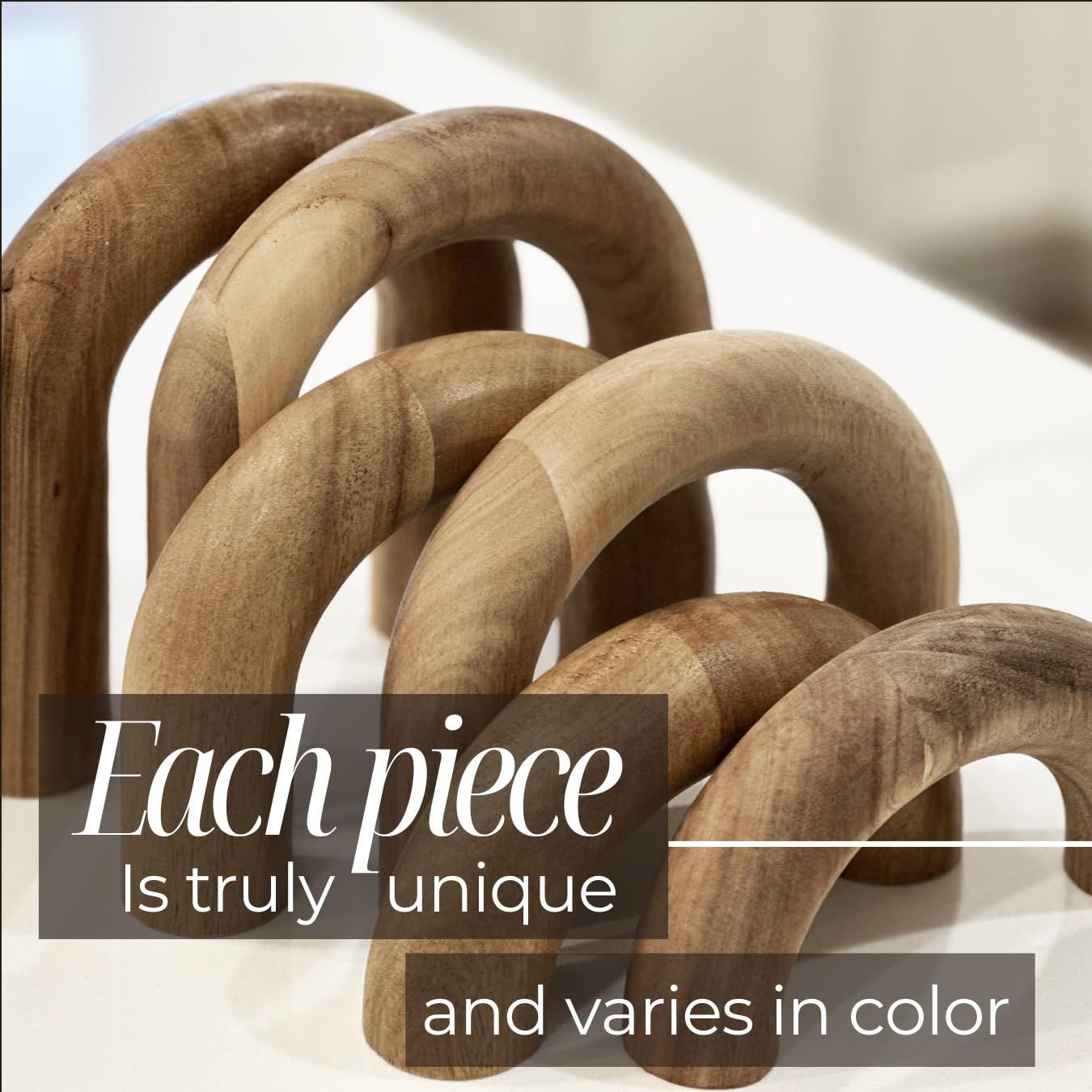 Product Elevations Wooden Arch Decor Set of 3 - Shelf Decor Aesthetic for Coffee Tables, Bookshelves, & Entryways - Acacia Wood Japandi Home Decor Accents - Modern Decorative Objects