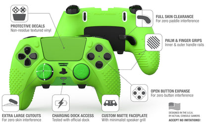 Foamy Lizard Eclipse PS5 Edge Controller Skin Combo Set | Dock Compatible, Protector Decals, Anti-Slip Soft Gel Silicone Cover, Faceplate Shell & Thumb Grips for PlayStation 5 DualSense Edge (Green)