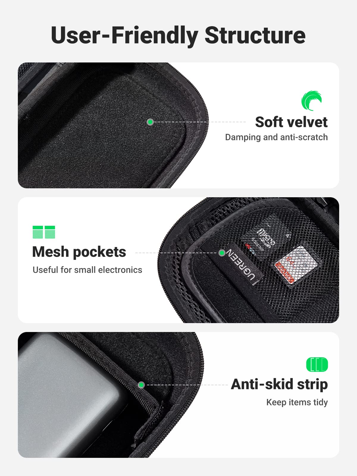 UGREEN Electronic Organizer Travel Case Pouch Bag Accessories Portable Waterproof Storage Bag Travel Essentials with Cable USB Flash Drive Charger External Battery Memory Card, Space Grey
