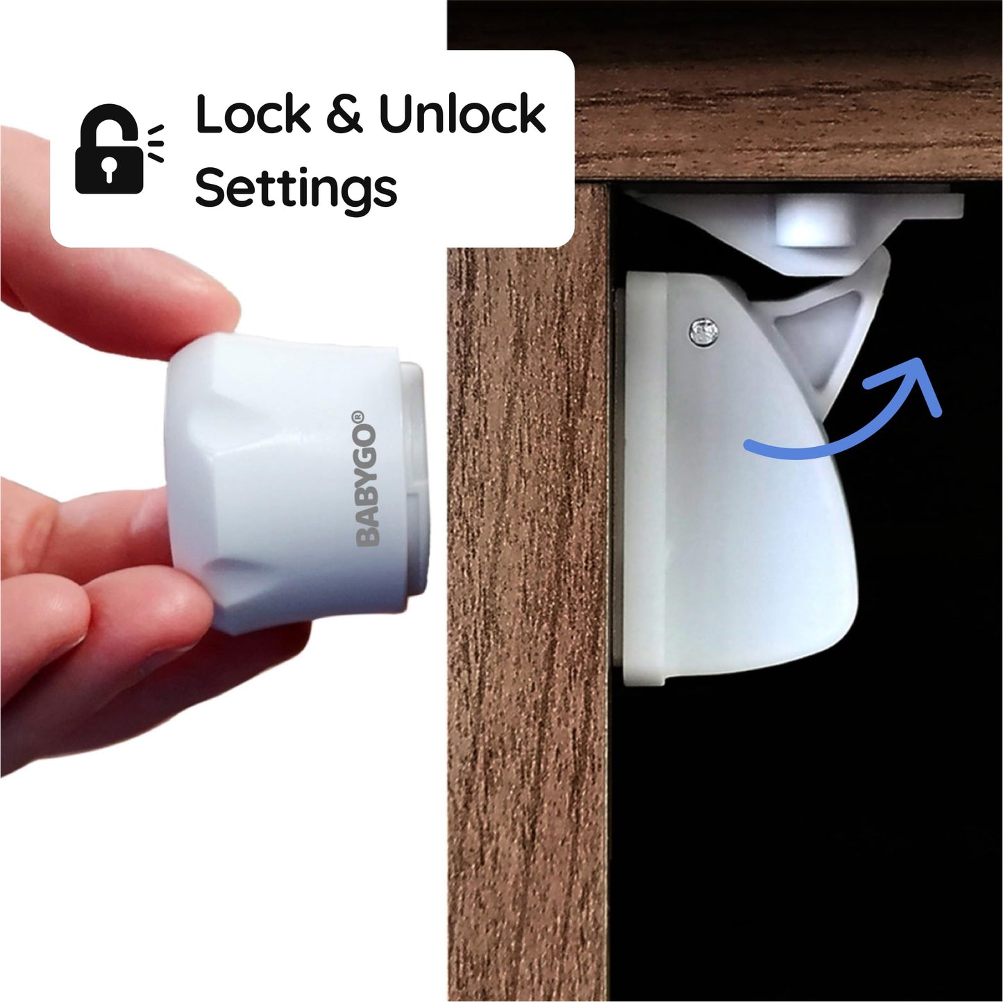 BABYGO® Magnetic Child Safety Cupboard Locks for Children 10 Locks, 2 Keys & 8 Free Corner Protectors Baby Proofing Kitchen Cabinets & Drawers Easy 30 Second Install (Safety Locks, White)