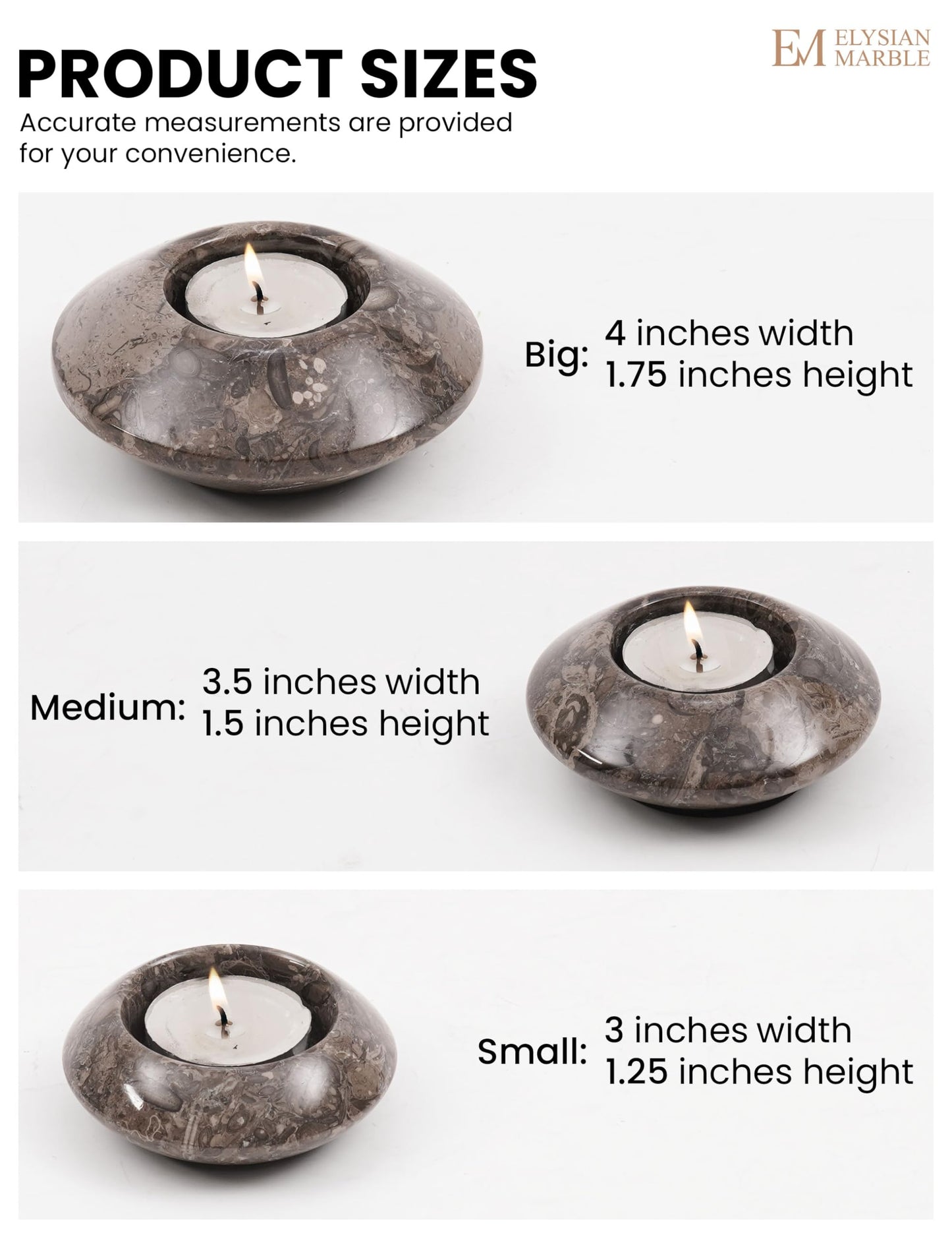 Tea Light Candle Holders Set of 3 – Handcrafted Natural Marble Tealight & Votive Holders in Graduated Sizes (4", 3.5", 3"), Decorative Stone Candle Holders for Home Décor & Table Centerpieces