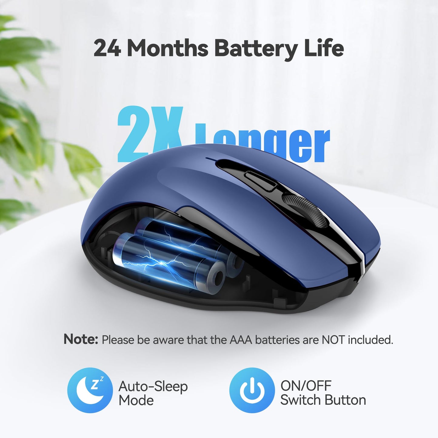 TECKNET Wireless Mouse, 2.4G Ergonomic Optical Mouse, Computer Mouse for Laptop, PC, Computer, Chromebook, Notebook, 6 Buttons, 24 Months Battery Life, 2600 DPI, 5 Adjustment Levels