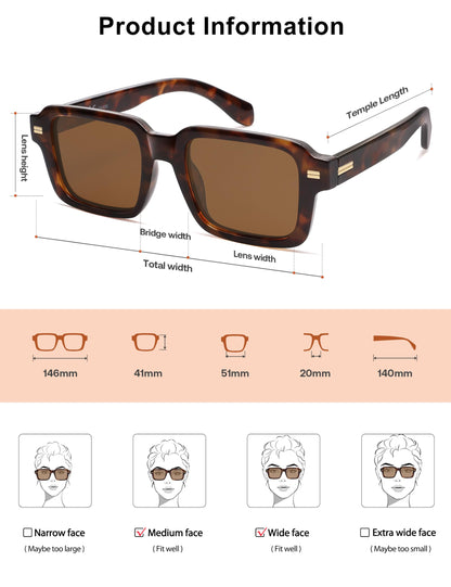 SOJOS Trendy Square Polarized Sunglasses for Women Men, 70s 80s Retro Vintage Rectangle Shades SJ2345, Brown tortoise/Brown