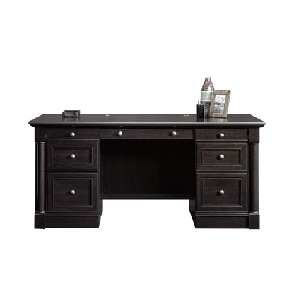 Sauder Palladia Office Desk with Drawers, Executive Desk with File Cabinet Storage, Cable Management, Keyboard Tray, in Wind Oak Finish
