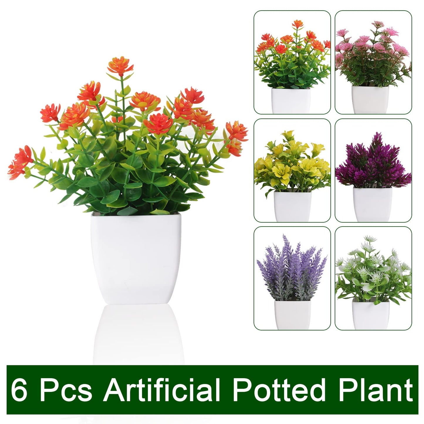 Yoratee 6pcs Artificial Pot Flowers Small Fake Plants with Pot Mini Potted Plants for House Office Tabletop Decoration