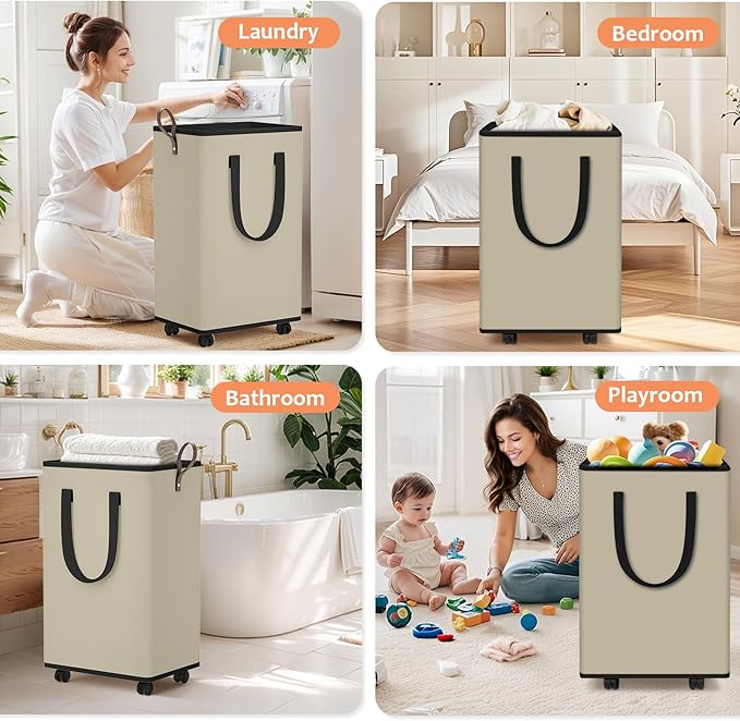 Laundry Basket with Wheels, Collapsible Laundry Baskets, Laundry Hamper with