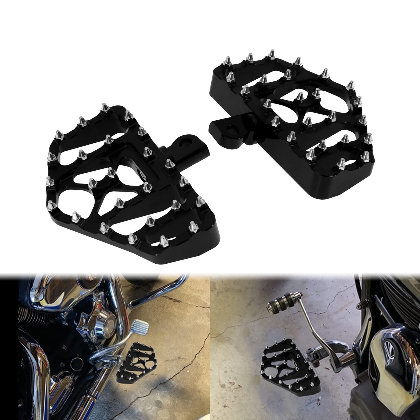 HDBUBALUS Motorcycle Footboards Driver Passenger Floorboards CNC Wide Footpegs Set Chopper Bobber Foot Pegs Board Pedal Fit for Harley Touring Softail Road Glide Dyna FLD 2 Pairs