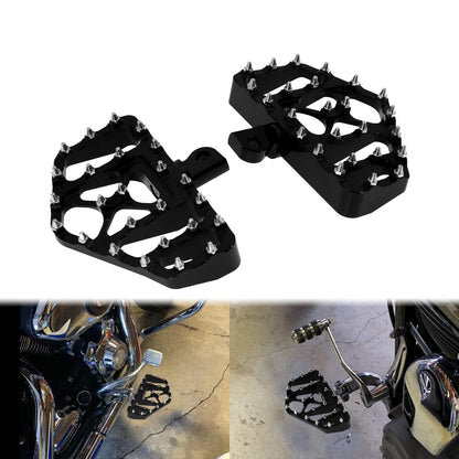 HDBUBALUS Motorcycle Footboards Driver Passenger Floorboards CNC Wide Footpegs Set Chopper Bobber Foot Pegs Board Pedal Fit for Harley Touring Softail Road Glide Dyna FLD 2 Pairs