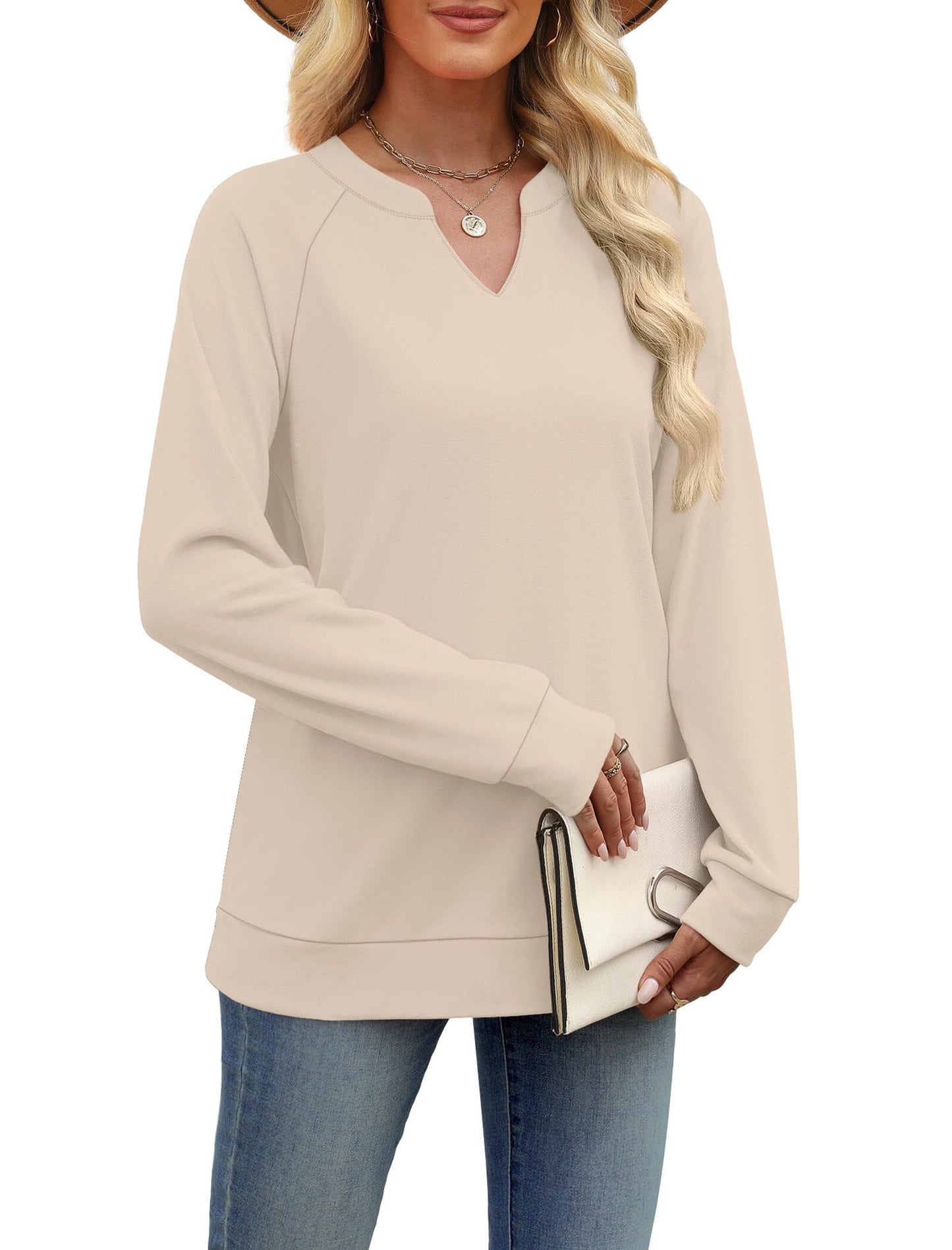 SAMPEEL Sweatshirts for Women V Neck Long Sleeve Shirts Lightweight Sweaters Fall Fashion Tops Outfits 2025