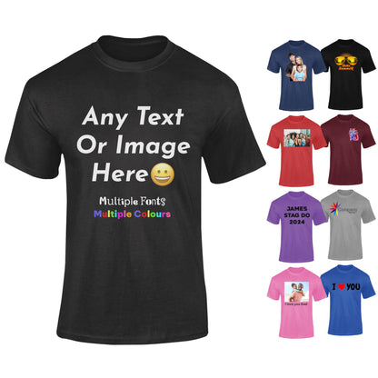 Black Personalised Mens T-Shirts UK - Customise With Any Text And Photo, Long-Lasting Print Large