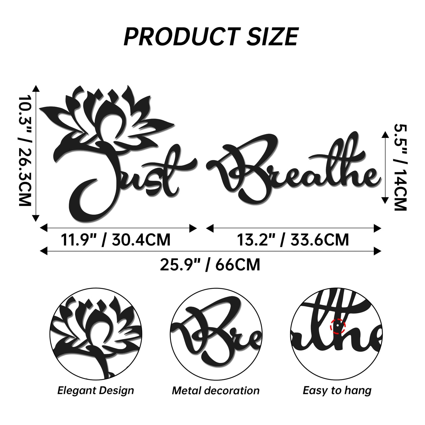 YATEASLU Two-Piece Lotus Zen Wall Art Set - Just Breathe Metal Wall Decor with Lotus Flower, Meditation & Yoga Decor for Home, Office, Yoga Studio