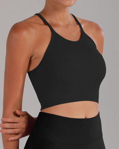 Sunzel Free to Be Tank, Ribbed Crop Tops for Women Summer Tank Tops Cute No pad Racerback Camisole Cropped Workout Gym Yoga Black Brown Grey(3pcs) M