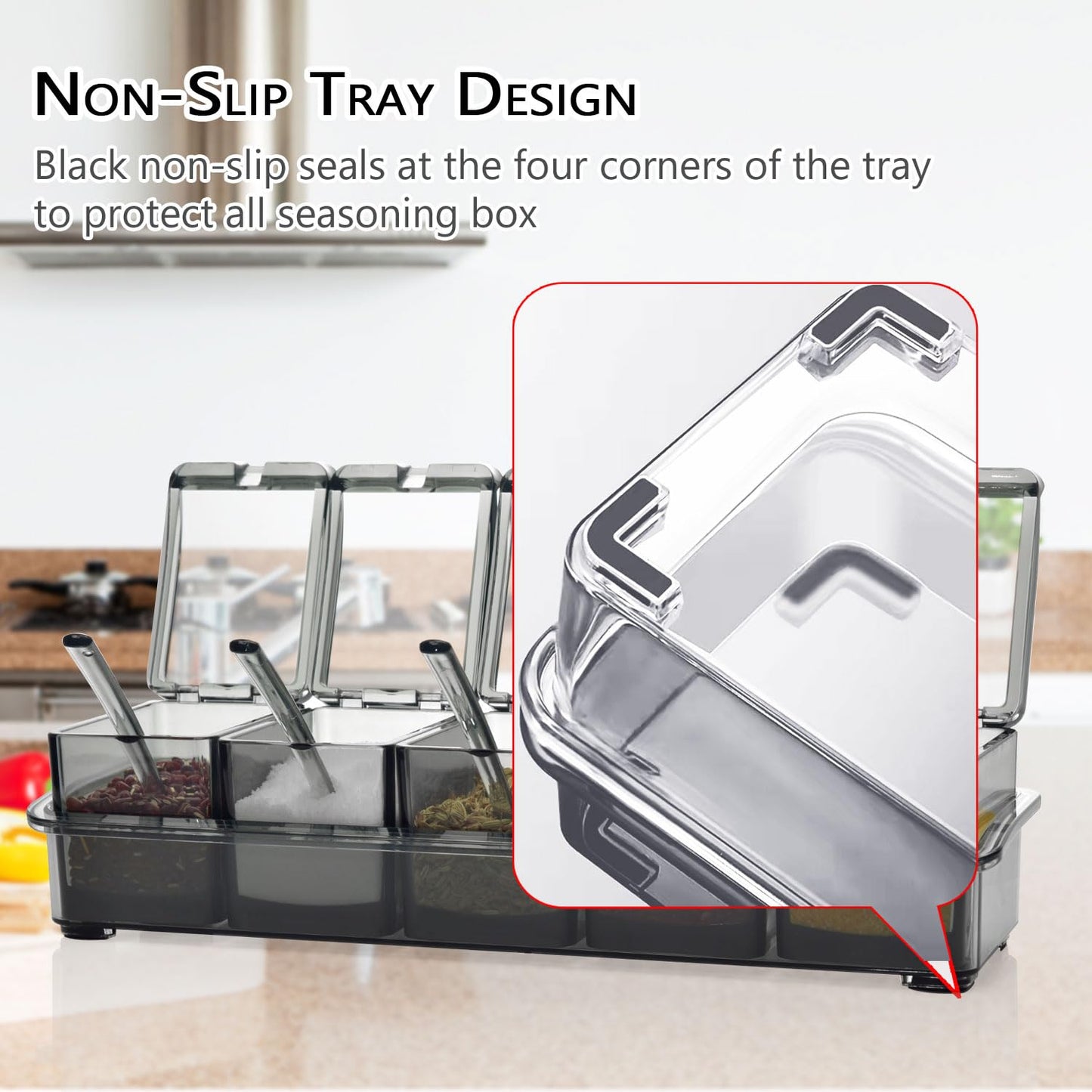 V·RESOURCING Clear Seasoning Box, 5 Pieces Clear Seasoning Storage Container for Spice Salt Sugar Cruet,Condiment Jars with Spoons