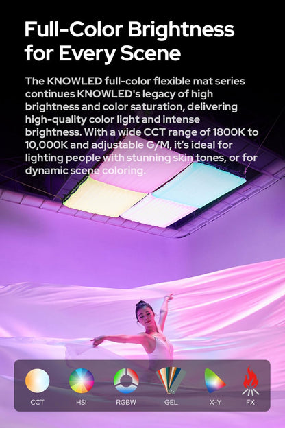 Godox Knowled F200R RGB Flexible LED Video Light Mat, 1800-10,000K RGBW 250W Output LED Light Panel, Waterproof, 14 FX with Grid Softbox, App Control for Film, Broadcast & Video Production (2 x 2')