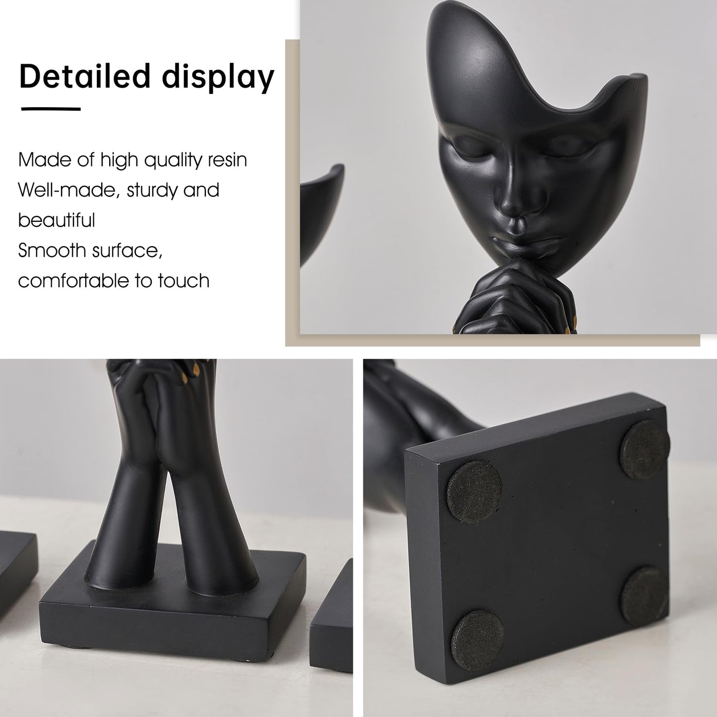 3 Pcs Black Decor Prayer Statues, Modern Prayer of Peace Figurines Shelf Decor Accents, Abstract Art Sculpture Home Decorations for Living Room Bedroom Office Bookshelf Coffee Table, Gifts for Women