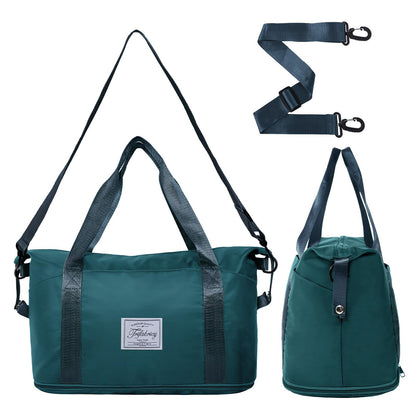 Travel Duffel Bag - Large Shoulder Weekender Overnight Bag, Carry on Bag with Wet Pocket, Waterproof Expandable Duffel Bag with Trolley Sleeve, Sports Tote Gym Bag for Women, Peacock blue