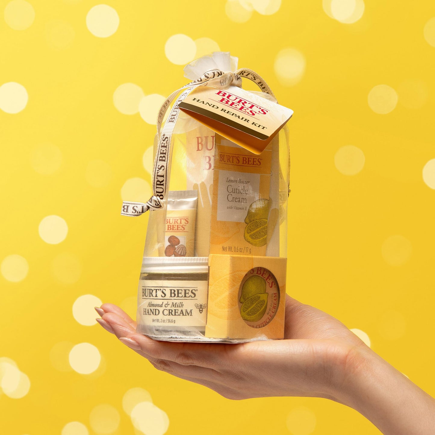 Burt's Bees Christmas Gifts, 3 Body Skincare Stocking Stuffers, Hand Repair Set, 3 Hand Creams plus Gloves - Almond Milk Hand Cream, Lemon Butter Cuticle Cream, Shea Butter Hand Repair Cream