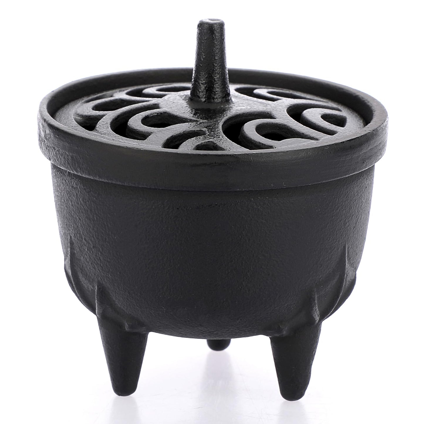 JUXYES Vintage Tripod Incense Burner Holder with Lid, Cast Iron Incense Holder Metal Cauldron Censer Antique Cone Coil Incense Burner Holder for Incense Resins, Cones, Charcoal or Wax Melts