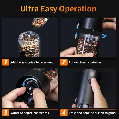 2Pack Electric Salt and Pepper Grinder Set USB Rechargeable with Warm LED Light, Adjustable Coarseness Lidaop Large Capacity Automatic Salt Pepper Mill Shakers for Kitchen, Restaurant, Upgrade Black