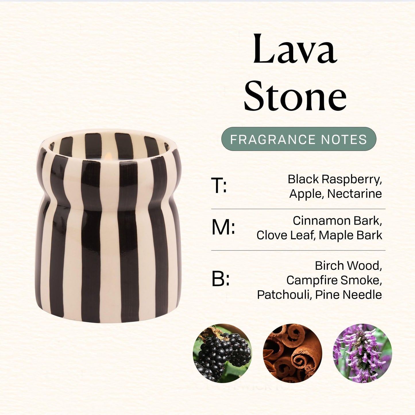 Paddywax Cabana Hand-Painted Scented Candle in Ceramic Reusable Food Safe Jar, Clean-Burn Soy Candle with Approx. 42 Hour Burn Time, Black – Lave Stone, 6.5 oz
