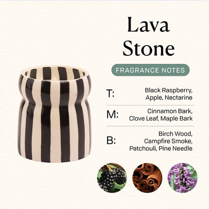 Paddywax Cabana Hand-Painted Scented Candle in Ceramic Reusable Food Safe Jar, Clean-Burn Soy Candle with Approx. 42 Hour Burn Time, Black – Lave Stone, 6.5 oz