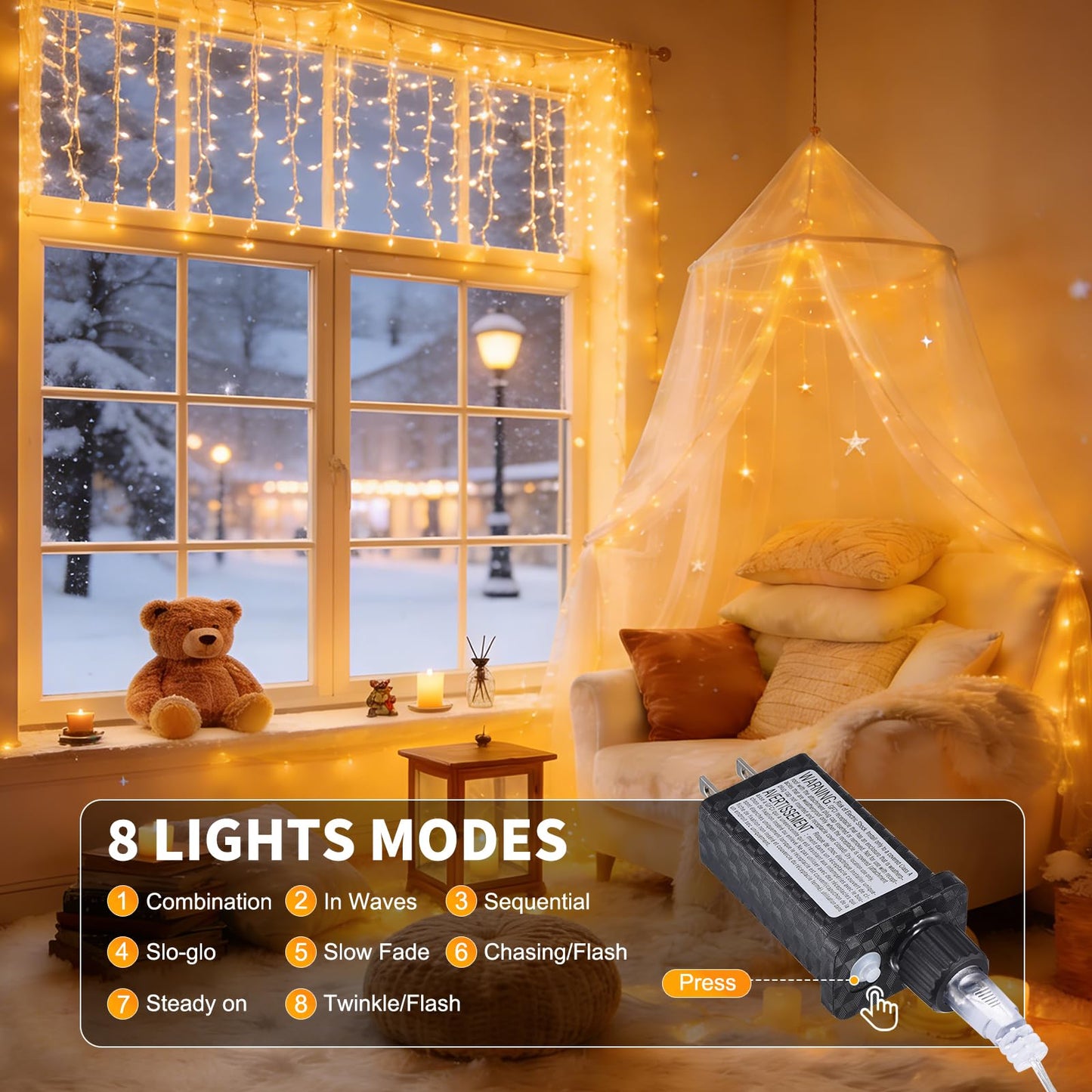 LUMLLSAJI 100 LED Fairy Lights 33 ft LED Twinkle Lights 8 Modes Plug-in with Memory Function White String Light for Bedroom Xmas Tree Wreath Patio Party Spring Outdoor Christmas Decor