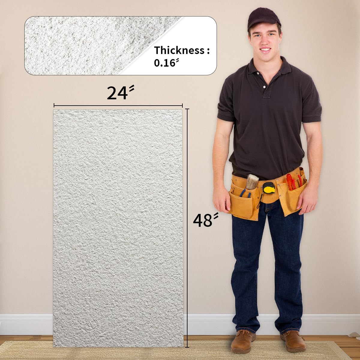 TORURAL 24” x 48” Faux Stone 3D Wall Panels, Clay Manufactured Raised Textured Paneling for Indoors and Outdoors Wall Accent (4, White Granite)