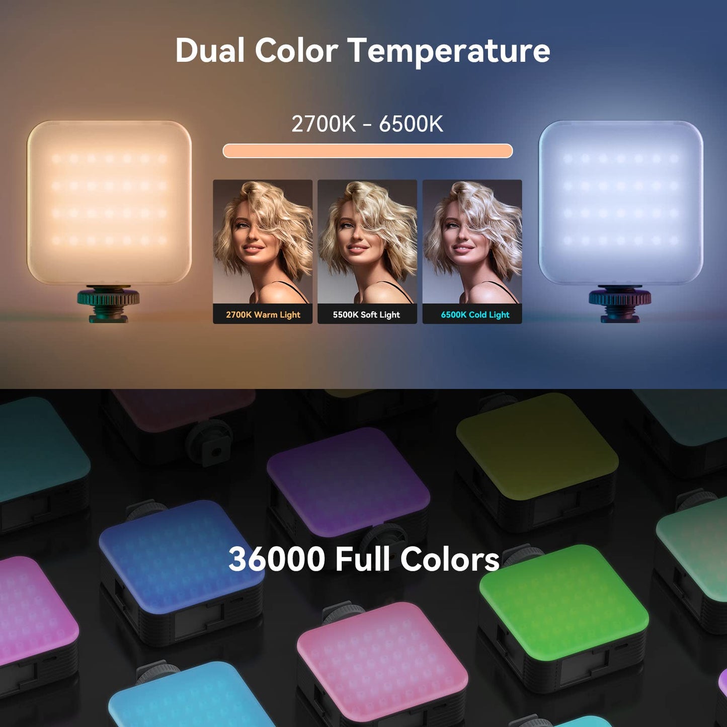 SmallRig P108 RGB Video Light,Portable LED Camera Lights 360° Full Color Photography Lighting w 3 Cold Shoe, 2500mAh Rechargeable On-Camera Video Light Panel 2700K - 6500K for YouTube, Vlogging