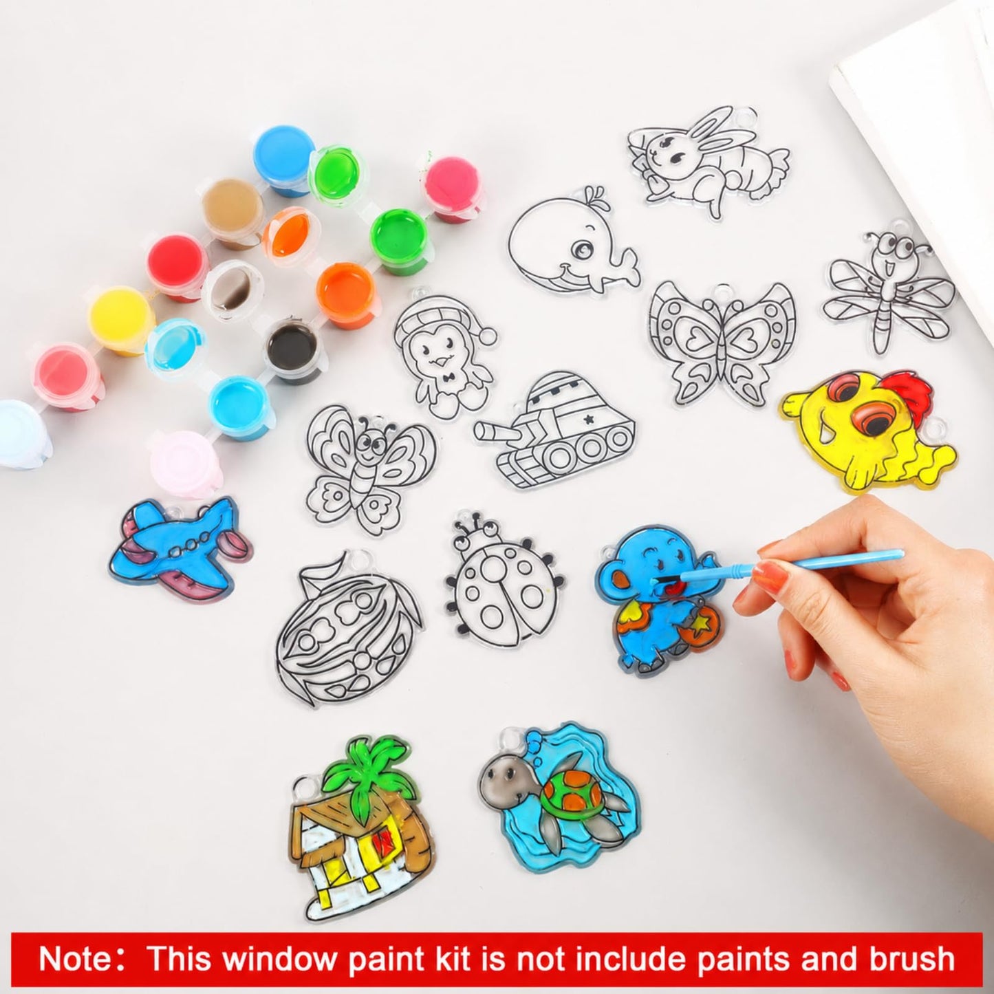WILLBOND 24 Pieces Sun Catchers Craft Assorted Sun Catcher Kits for Art Window SunCatchers with 24 Pieces Suction Cups for Painting Crafts Christmas Home Decor Supplies