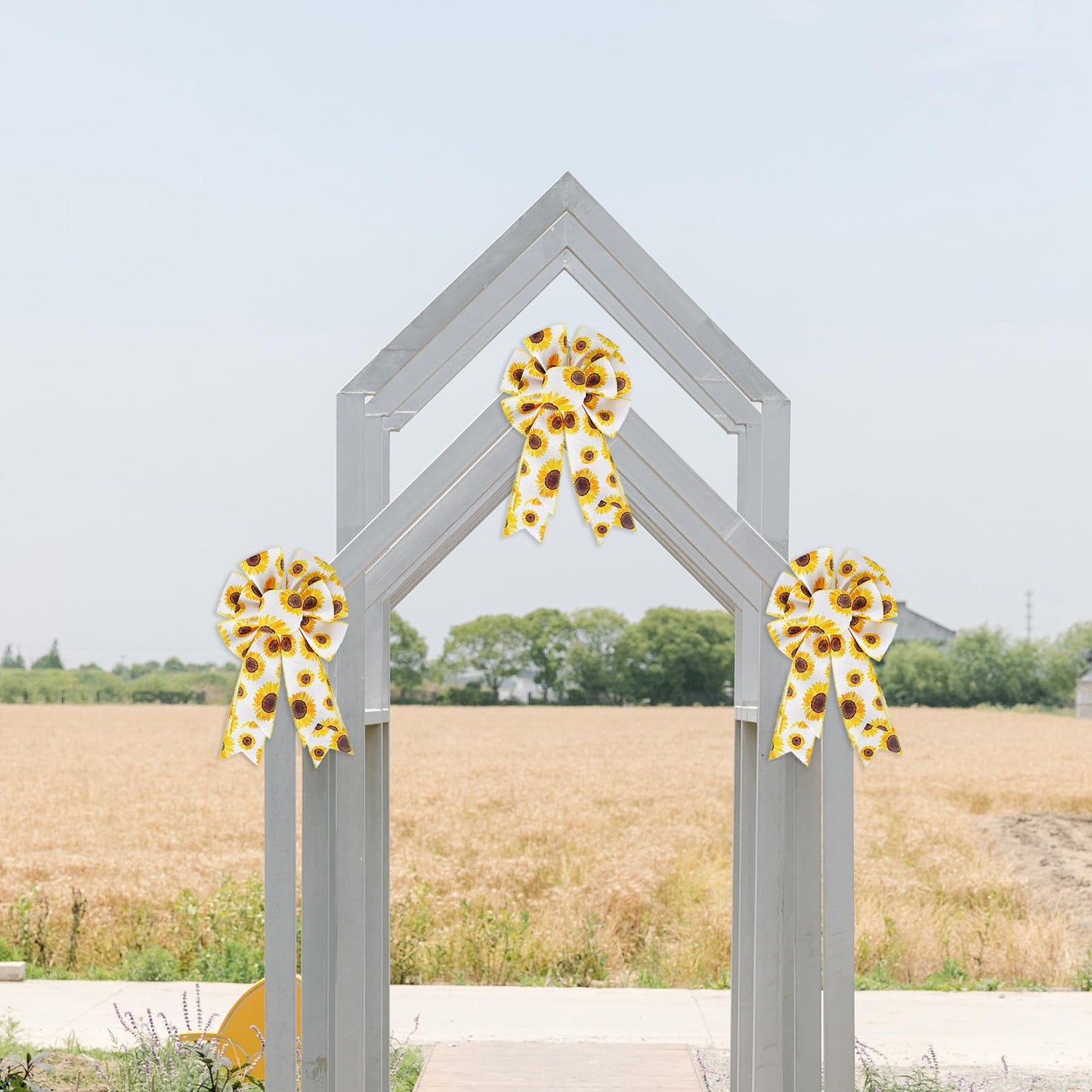 Sunflower Printing Burlap Wreaths Bows Flower Wreath Bows for Christmas Tree Topper Door Ornament Window Ornaments