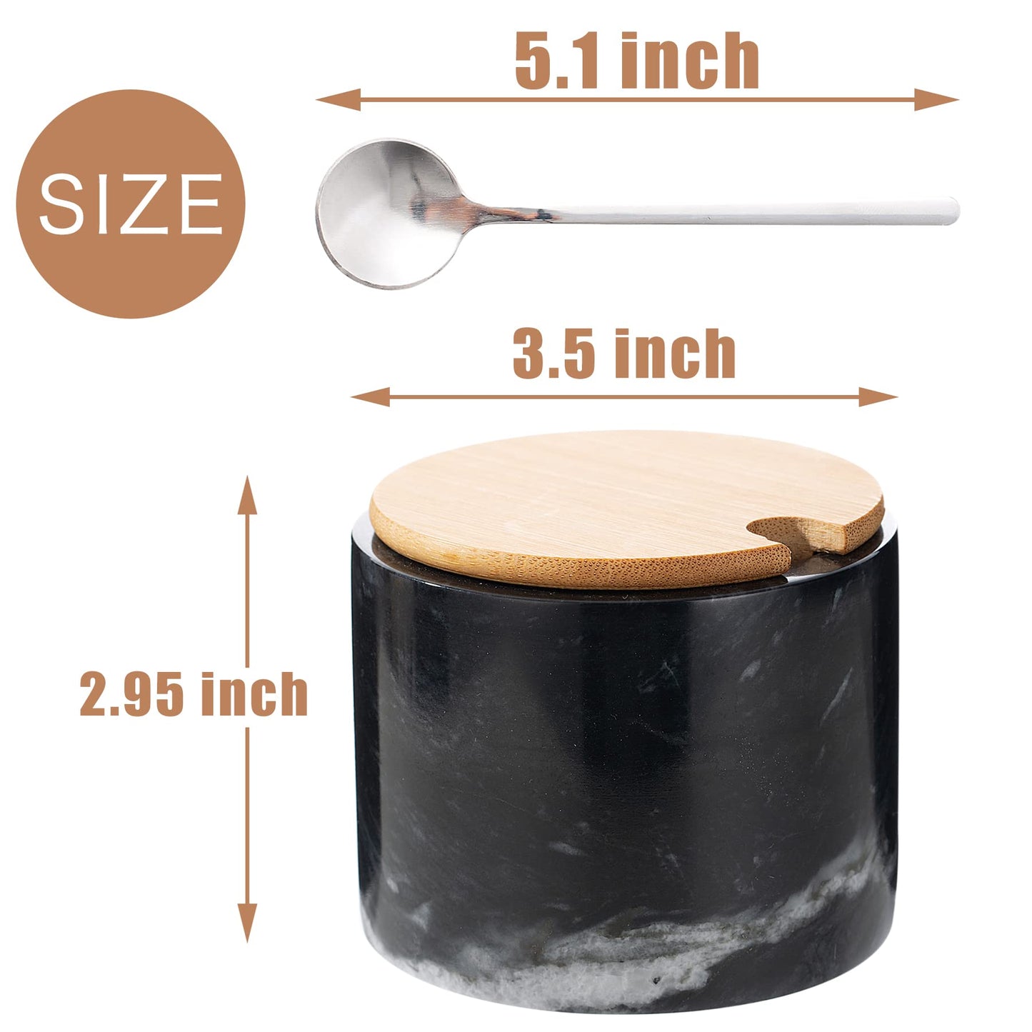 NHKRTE 15-Ounce Marble Salt Shaker Set with Lid and Spoon, Black and White