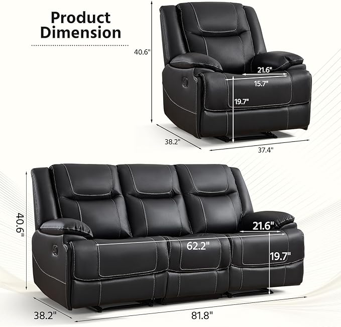 ANJ Premium Genuine Manual Reclining Sofa Set