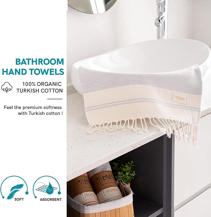 Evelynen Turkish Hand Towels for Bathroom & Kitchen Towels Decorative Set of 2