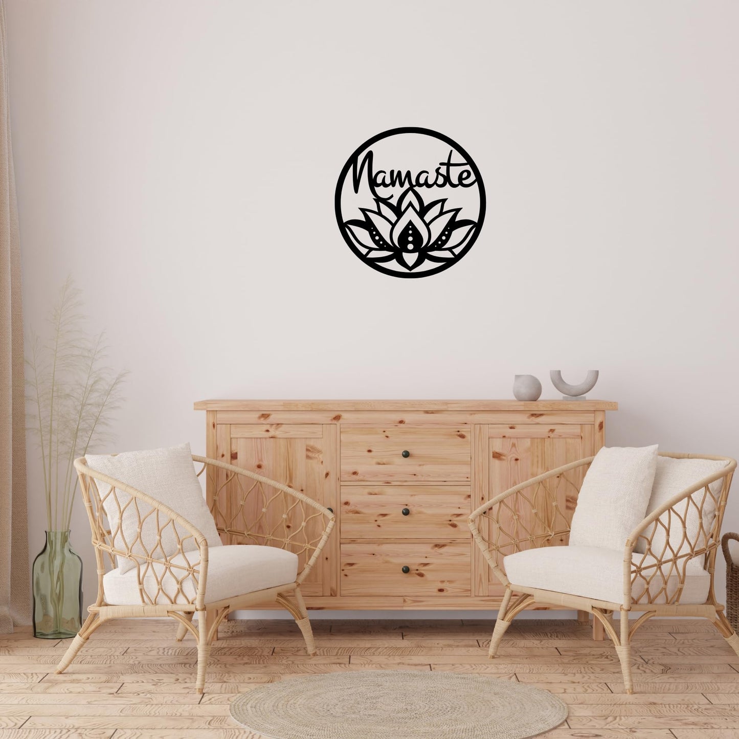 Namaste Lotus Flower Wall Hanging – Handmade Yoga Inspired Metal Décor, Boho Spiritual Artwork for Meditation Room, Mindfulness Studio, or Peaceful Home Accent